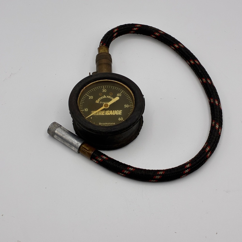 Brookstone Tire Gauge Black Vintage Precision 60 PSI Braided Hose Made in USA